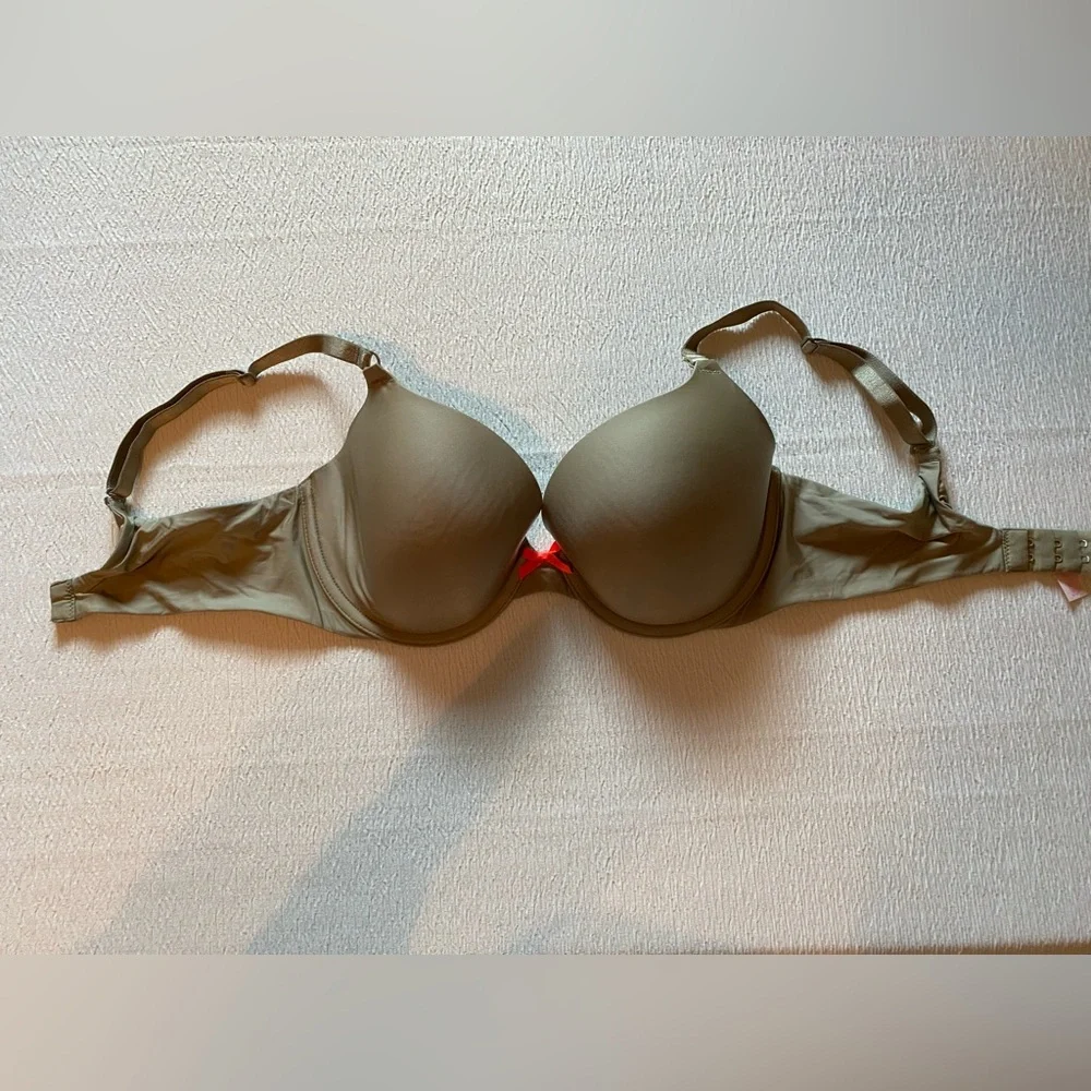 Women’s Victoria Secret T-shirt Bra 34D Army Green w/orange bow